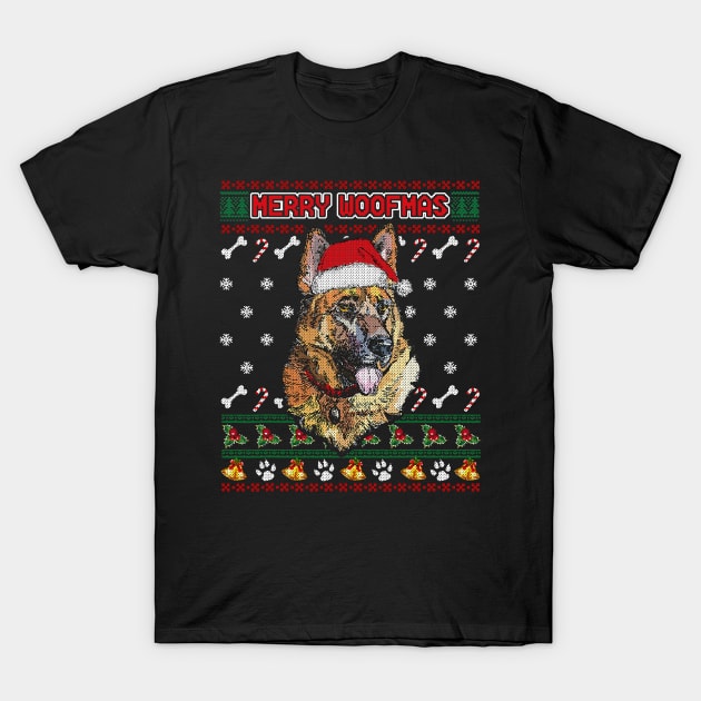 Merry Woofmas German Shepherd Christmas Dog Ugly Sweater T-Shirt by EmilyCharlotty